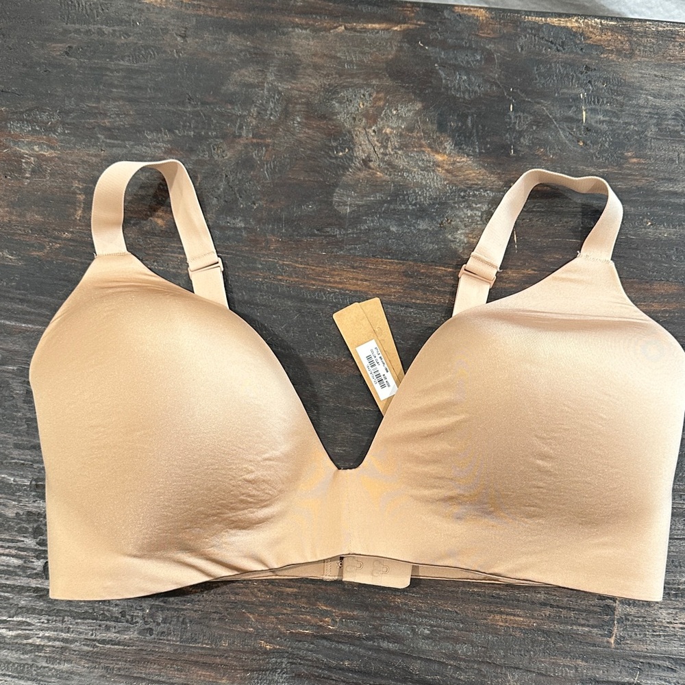 Skim wireless form T shirt Demi bra plunge neckline padded lined clay 40DD